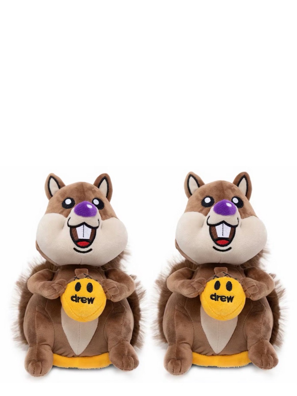 DREW Brown Plush Squirrel Duo with Yellow Smiley Emblems